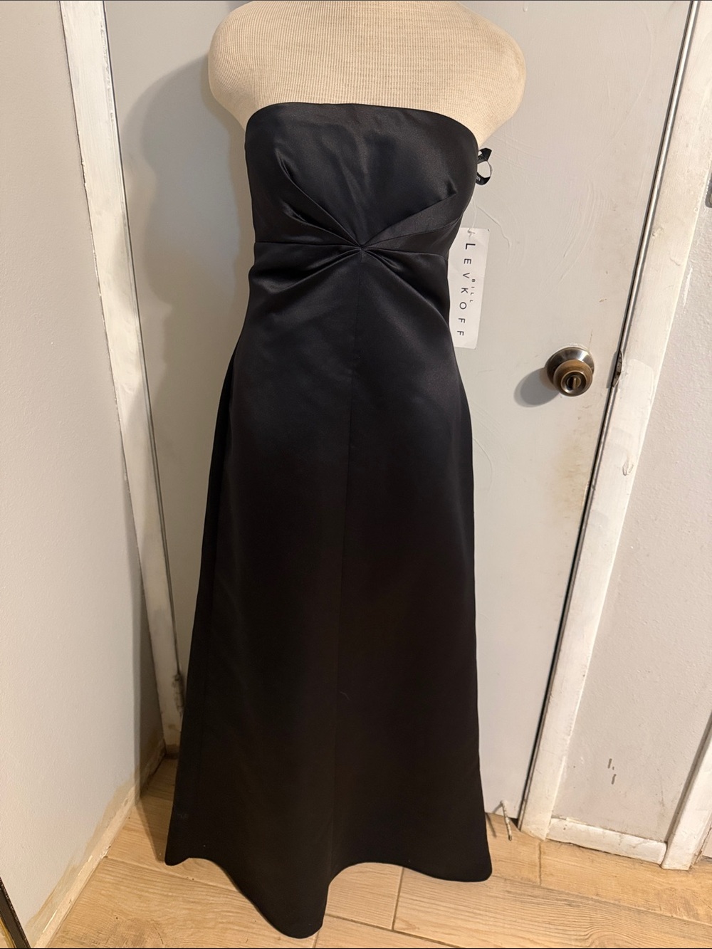 Bill Levkoff Strapless Black Satin Evening Gown